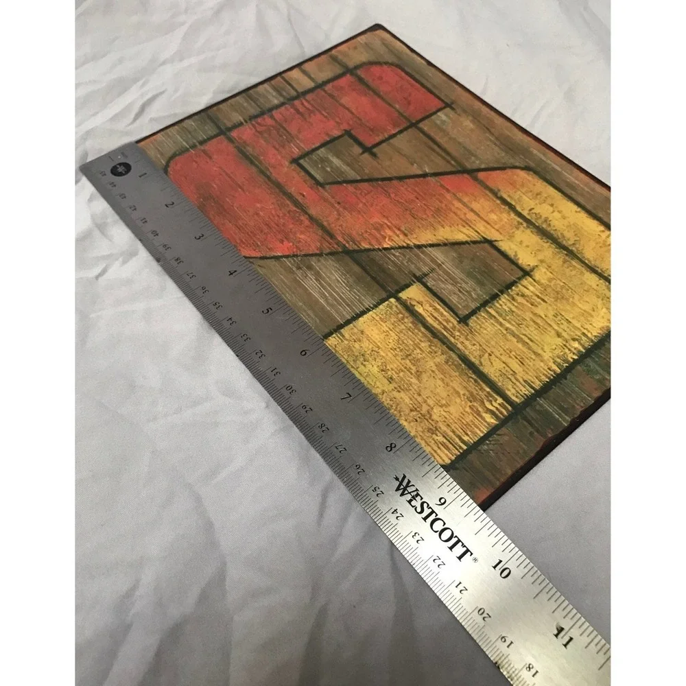 Rustic Metal Letter S Wall Sign Vintage Wood Plank Style Tin‎ Plaque 8x11.5